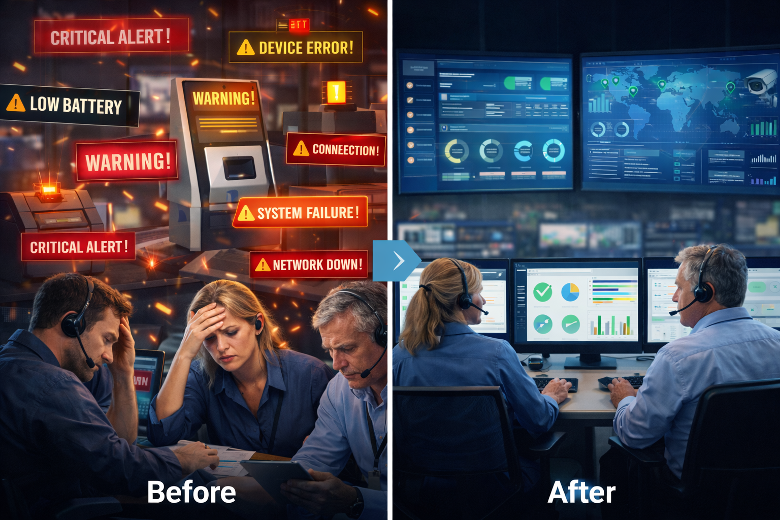 Before and after: device noise transformed into structured operational control